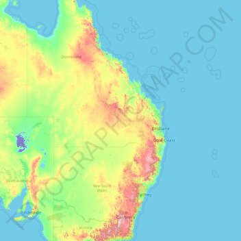 Great Dividing Range topographic map, elevation, terrain