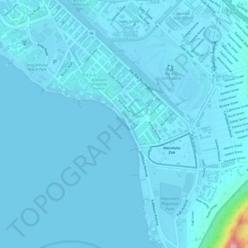 Waikiki Beach topographic map, elevation, terrain