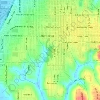 Redwood Forest - Backyards topographic map, elevation, terrain