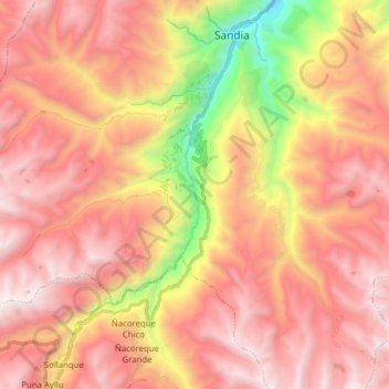 Rio Inambari topographic map, elevation, terrain