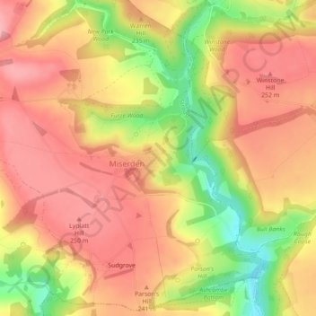 Miserden Estate topographic map, elevation, terrain