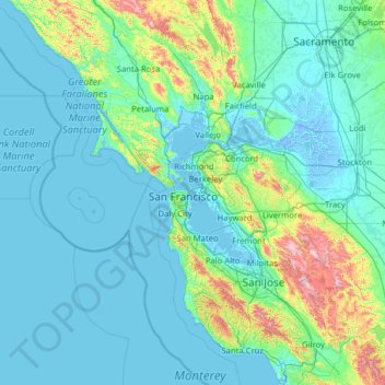 Map Of The Bay Area San Francisco Bay Area Topographic Map, Elevation, Relief