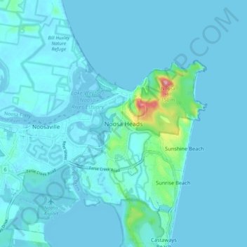 Topographic Map Sunshine Coast Noosa Heads Topographic Map, Elevation, Relief