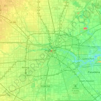 Houston topographic map, elevation, relief