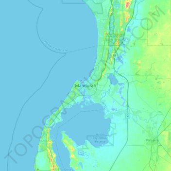 Mandurah topographic map, elevation, relief