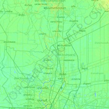 Pathum Thani Province Topographic Map Elevation Relief