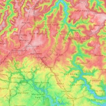 Ku Ring Gai Council Topographic Map Elevation Relief