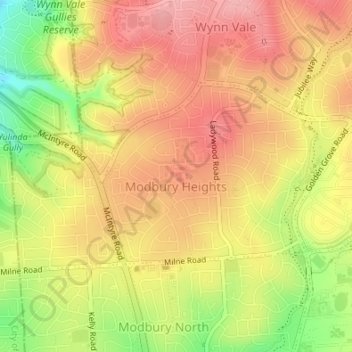Modbury Heights topographic map, elevation, relief