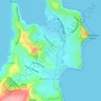 Avalon Beach topographic map, elevation, relief