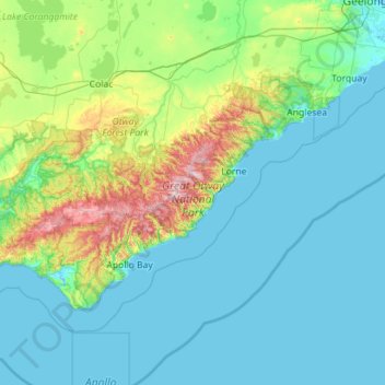 Great Otway National Park topographic map, elevation, relief