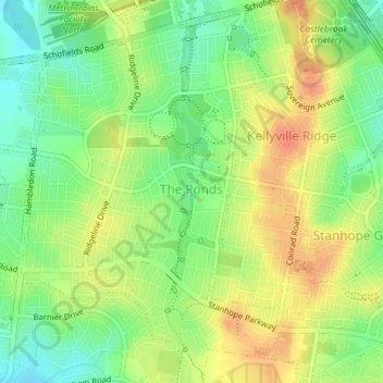 The Ponds topographic map, elevation, relief
