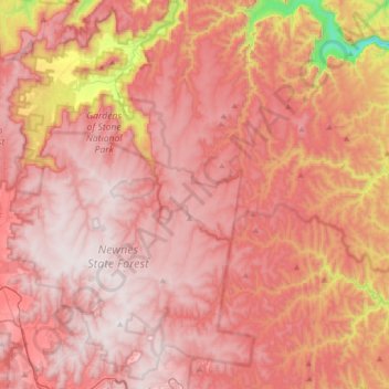 Newnes Plateau topographic map, elevation, relief