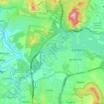 Lake Burley Griffin Fishing Map Lake Burley Griffin Topographic Map, Elevation, Relief