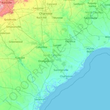 South Carolina Elevation Map South Carolina Topographic Map, Elevation, Relief