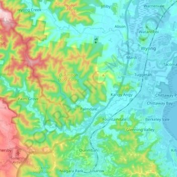 Ourimbah topographic map, elevation, relief