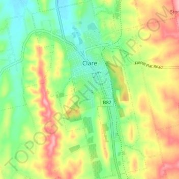 Clare topographic map, elevation, relief