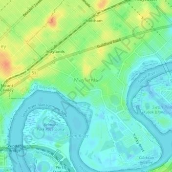 Maylands topographic map, elevation, relief