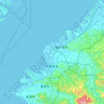 木更津市 Topographic Map Elevation Relief