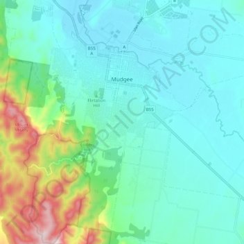 Mudgee topographic map, elevation, relief