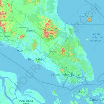 Johor Topographic Map Elevation Relief