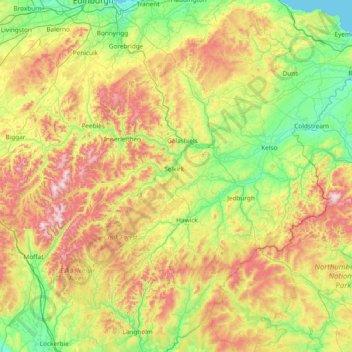 Topographic Map Of Scotland Scottish Borders Topographic Map, Elevation, Relief