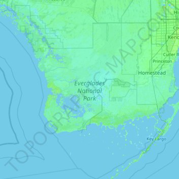 Everglades National Park topographic map, elevation, relief