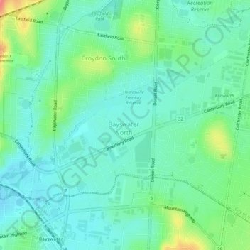 Bayswater North topographic map, elevation, relief