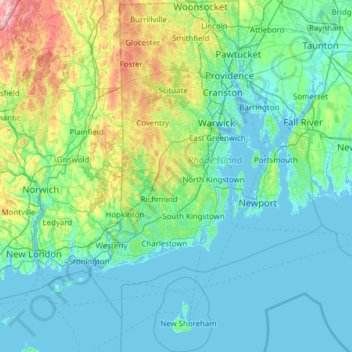 Rhode Island Topographic Map Rhode Island Topographic Map, Elevation, Relief