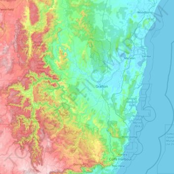 Clarence Valley Council topographic map, elevation, relief