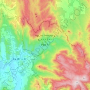 Healesville topographic map, elevation, relief