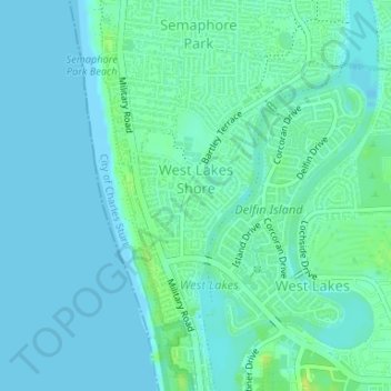West Lakes Shore topographic map, elevation, relief