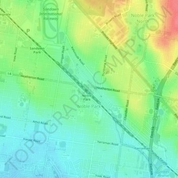 Noble Park topographic map, elevation, relief