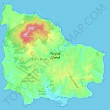 Norfolk Island Topographic Map Elevation Relief