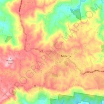 Maleny topographic map, elevation, relief