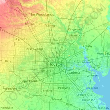 Elevation Map Harris County Harris County topographic map, elevation, relief