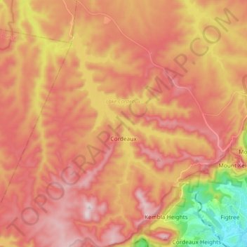 Cordeaux topographic map, elevation, relief