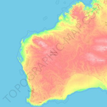 Western Australia topographic map, elevation, relief
