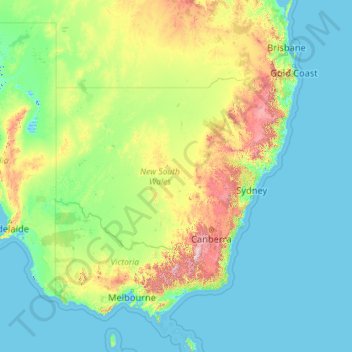 New South Wales topographic map, elevation, relief