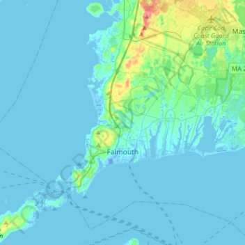 Cape Cod Elevation Map Falmouth Topographic Map, Elevation, Relief