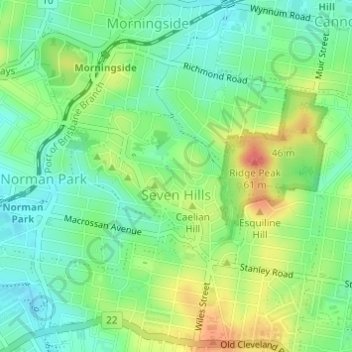 Seven Hills Brisbane Map Seven Hills Topographic Map, Elevation, Relief
