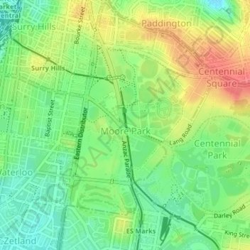 Moore Park topographic map, elevation, relief