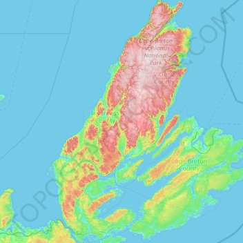 Map Of Cape Breton Cape Breton Island Topographic Map, Elevation, Relief