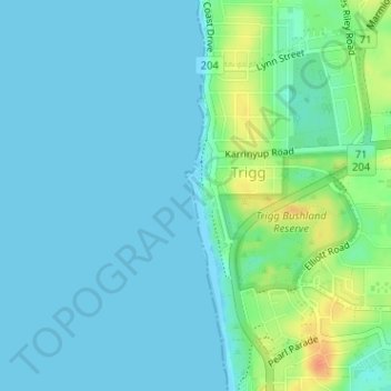 Trigg Beach topographic map, elevation, relief